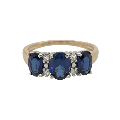 9ct Gold Lab Diamond & Sapphire Trilogy Ring