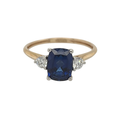 9ct Gold Lab Diamond & Sapphire Trilogy Ring