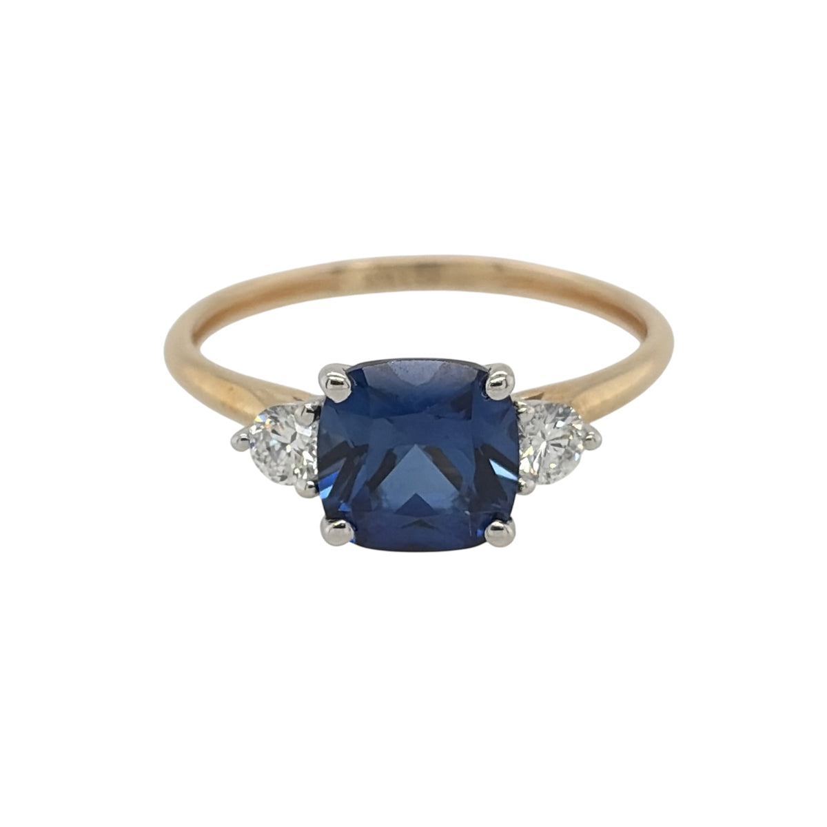 9ct Gold Lab Diamond & Sapphire Trilogy Ring