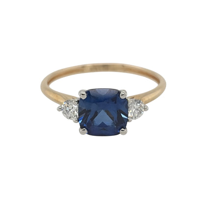 9ct Gold Lab Diamond & Sapphire Trilogy Ring