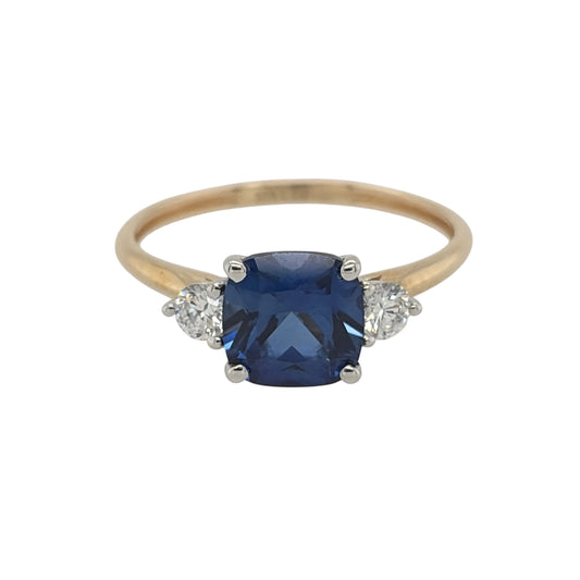 9ct Gold Lab Diamond & Sapphire Trilogy Ring