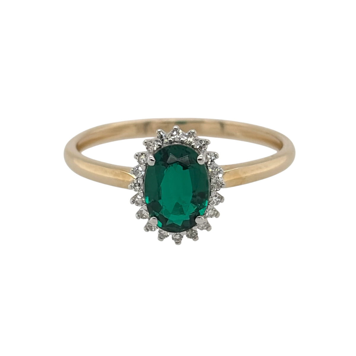 9ct Gold Lab Diamond & Emerald Cluster Ring
