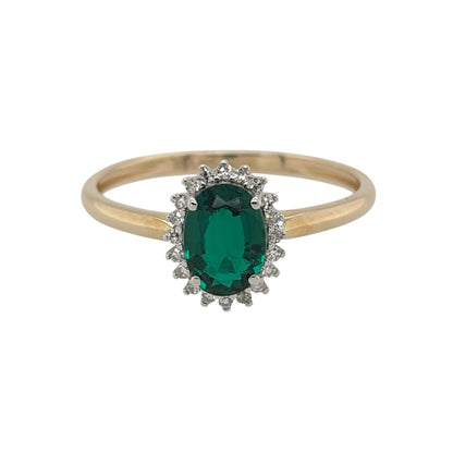 9ct Gold Lab Diamond & Emerald Cluster Ring