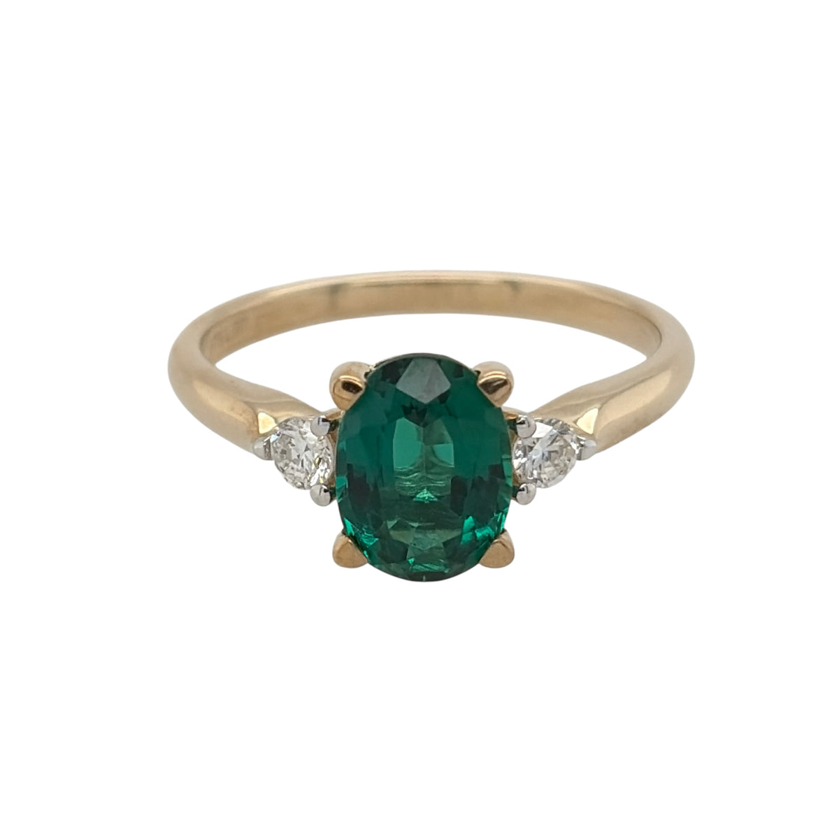 9ct Gold Lab Diamond & Emerald Trilogy Ring