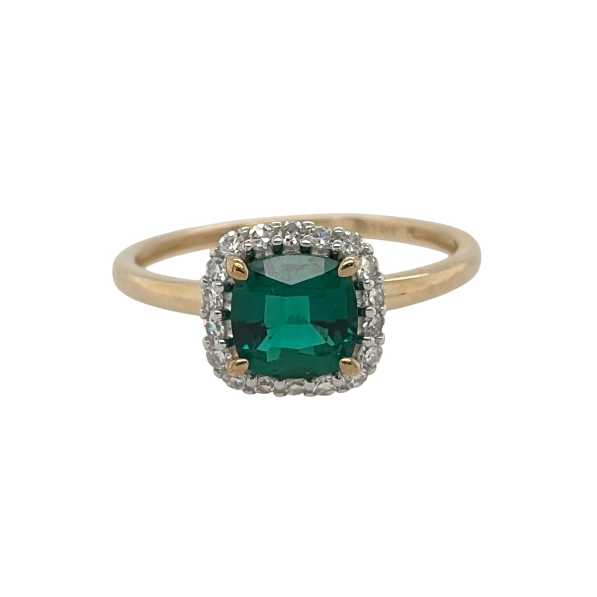 9ct Gold Lab Diamond & Emerald Cluster Ring