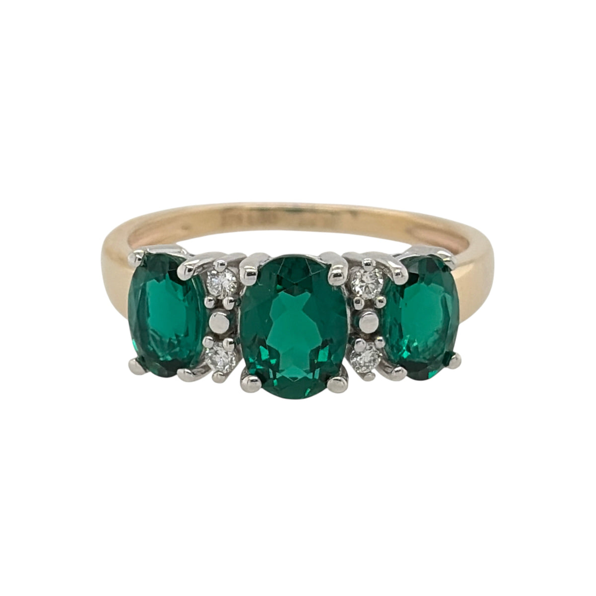 9ct Gold Lab Diamond & Emerald Trilogy Ring