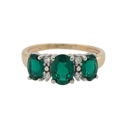 9ct Gold Lab Diamond & Emerald Trilogy Ring