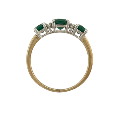 9ct Gold Lab Diamond & Emerald Trilogy Ring