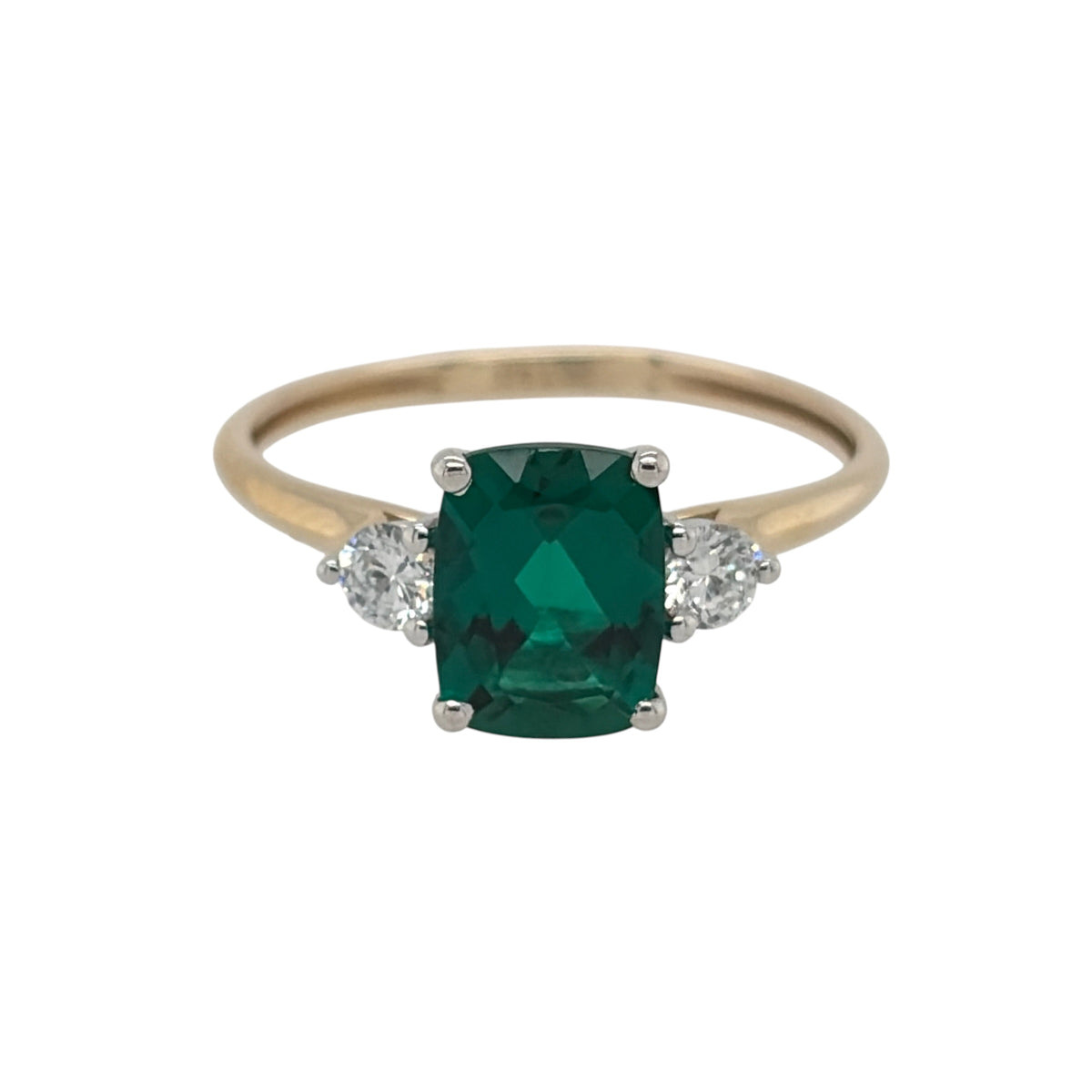 9ct Gold Lab Diamond & Emerald Trilogy Ring
