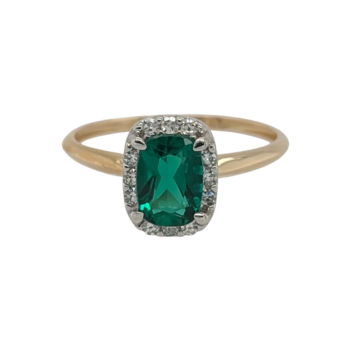 9ct Gold Lab Diamond & Emerald Cluster Ring