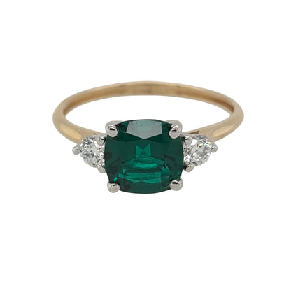 9ct Gold Lab Diamond & Emerald Trilogy Ring