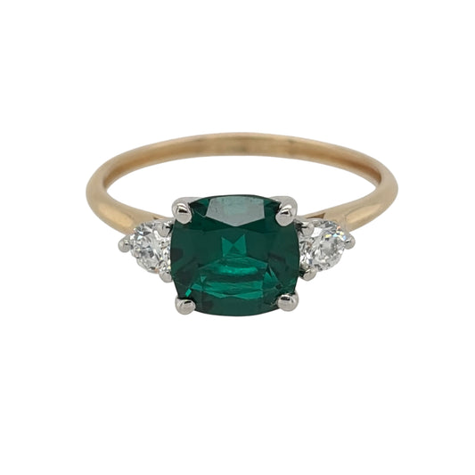 9ct Gold Lab Diamond & Emerald Trilogy Ring