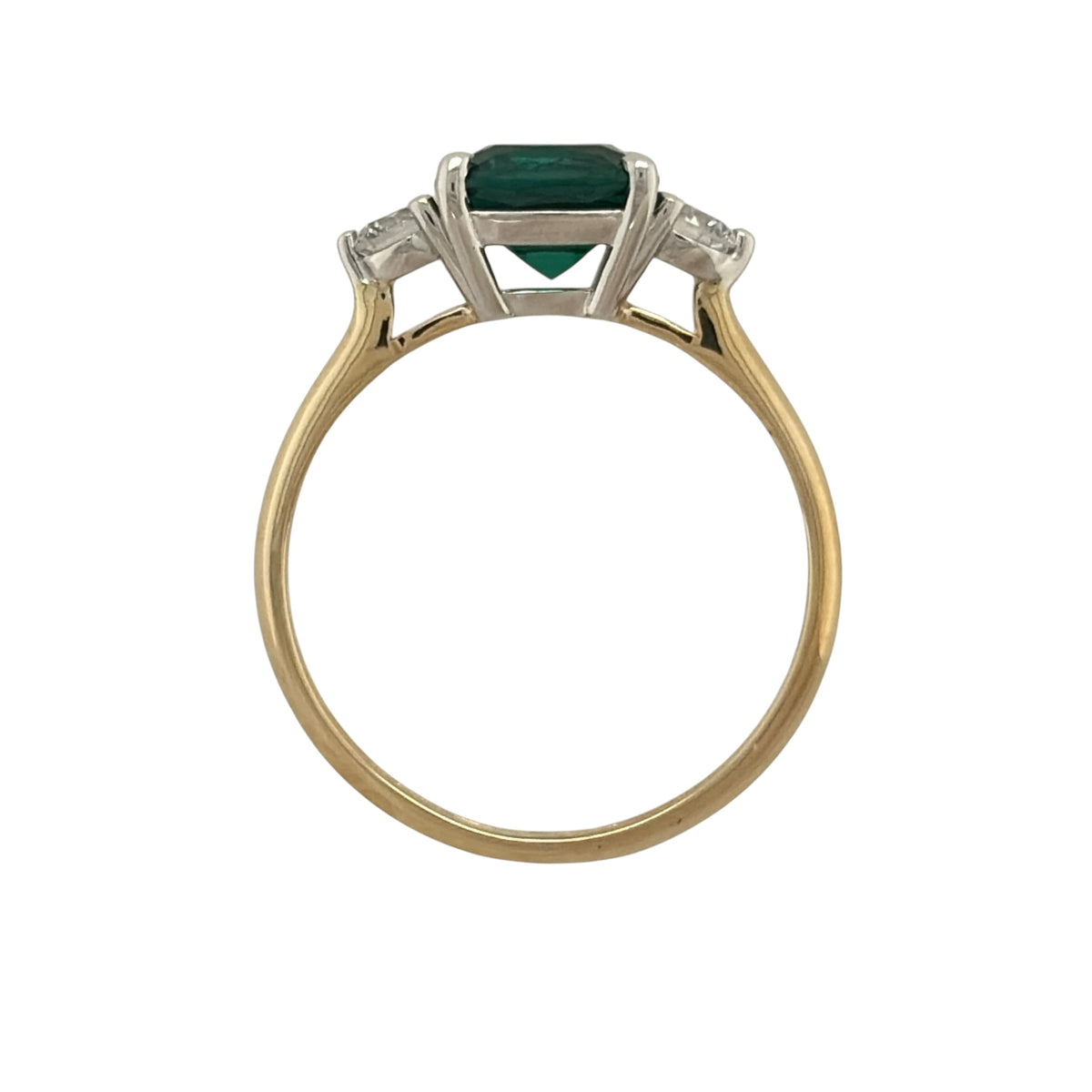 9ct Gold Lab Diamond & Emerald Trilogy Ring