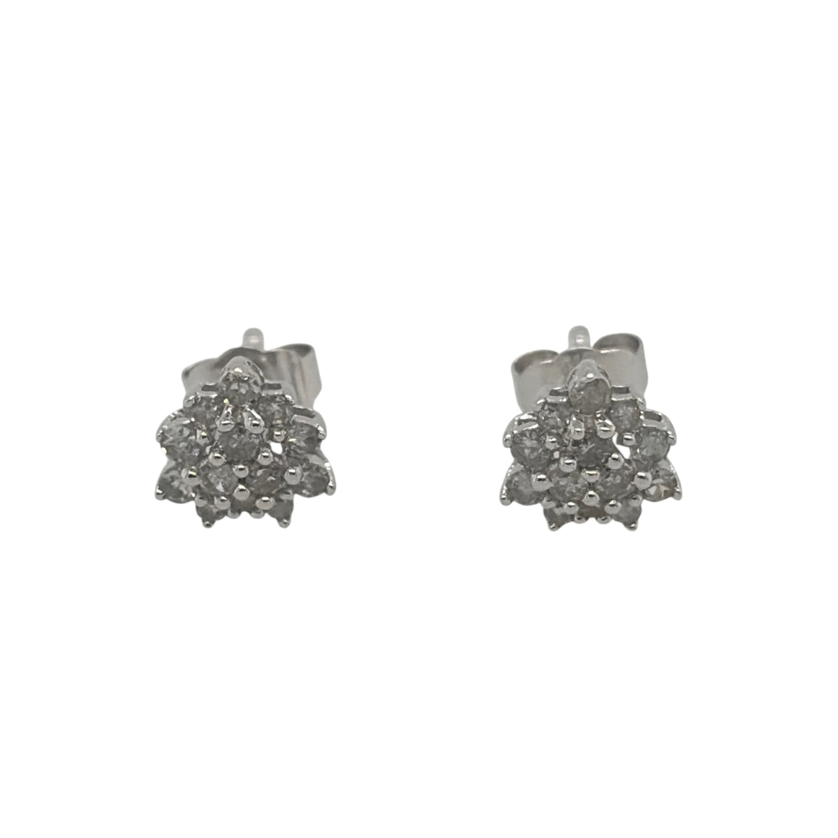 New 9ct White Gold &amp; Diamond Cluster Stud Earrings with the weight 0.90 grams. The studs are 7mm diameter and contains approximatley 0.03ct of diamond content in total