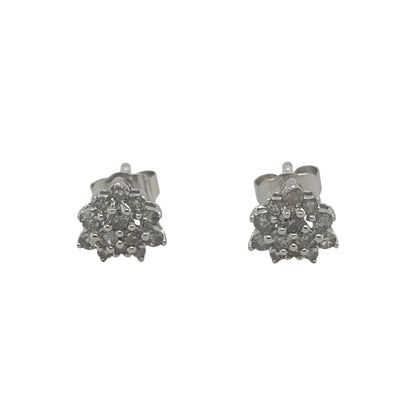 New 9ct White Gold &amp; Diamond Cluster Stud Earrings with the weight 0.90 grams. The studs are 7mm diameter and contains approximatley 0.03ct of diamond content in total