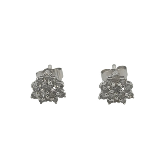 New 9ct White Gold &amp; Diamond Cluster Stud Earrings with the weight 0.90 grams. The studs are 7mm diameter and contains approximatley 0.03ct of diamond content in total