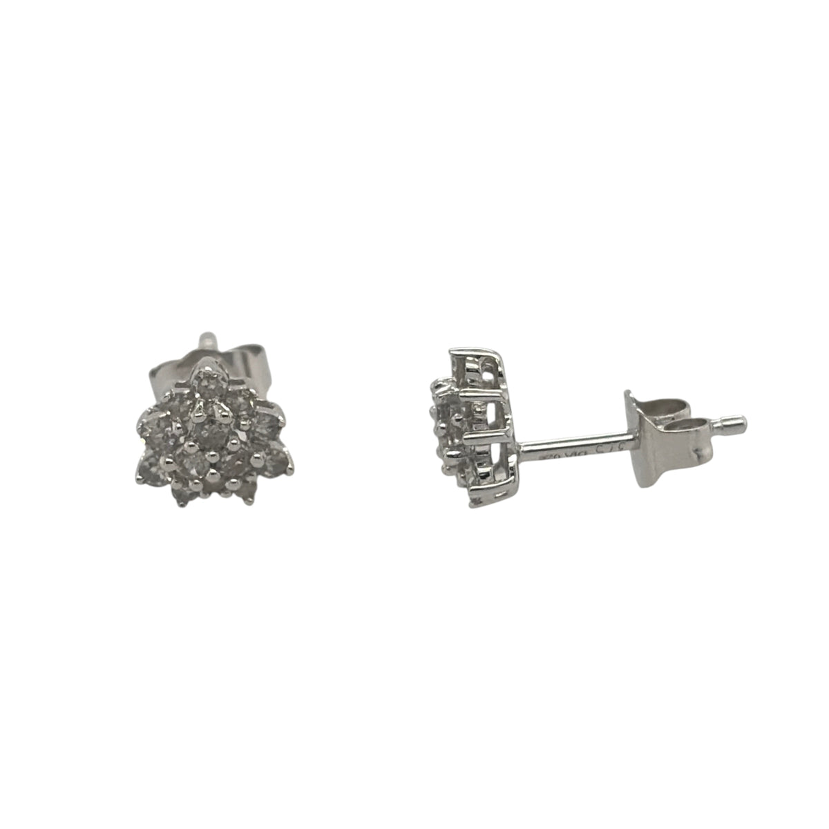 9ct White Gold & Diamond Cluster Stud Earrings