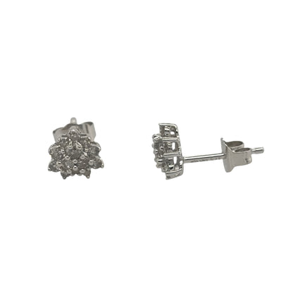 9ct White Gold & Diamond Cluster Stud Earrings