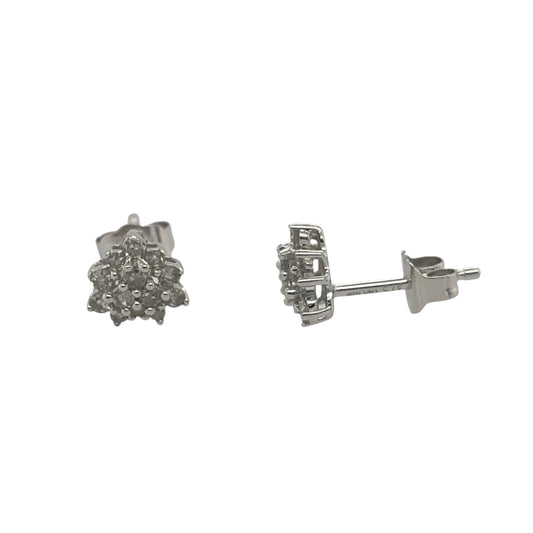 9ct White Gold & Diamond Cluster Stud Earrings