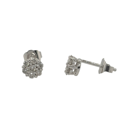 9ct White Gold & Diamond Cluster Stud Earrings