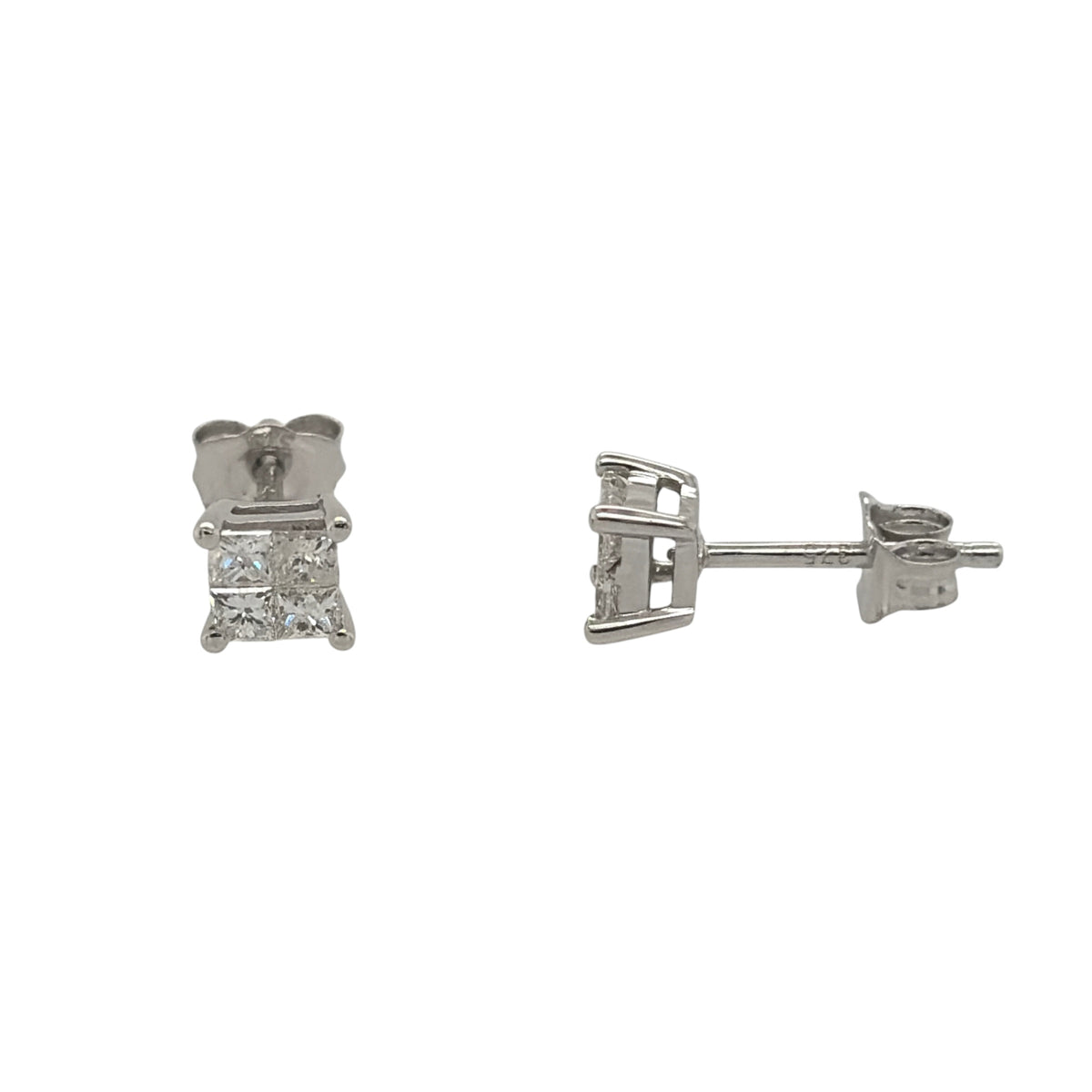 9ct White Gold & Diamond Princess Cut Solitaire Stud Earrings