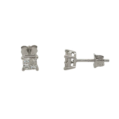9ct White Gold & Diamond Princess Cut Solitaire Stud Earrings