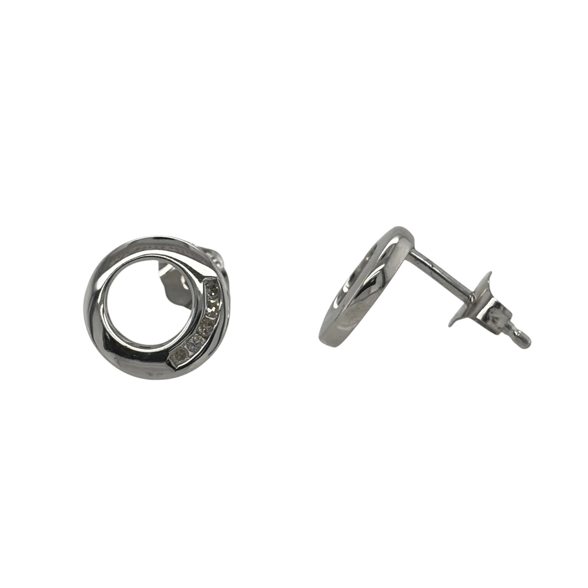 9ct White Gold & Diamond Circle Stud Earrings