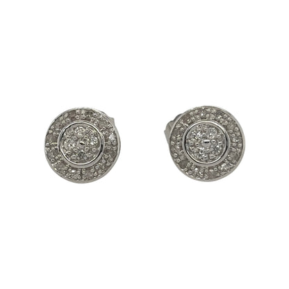 New 9ct White Gold &amp; Diamond Circle Halo Stud Earrings with the weight 1.40 grams. The studs are 8mm diameter contains approximatley 0.22ct of diamond content in total with approximate clarity i2-13 and colour H - I
