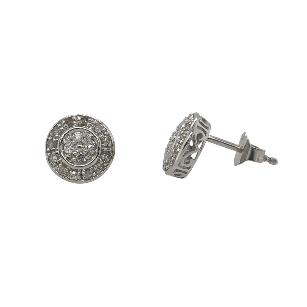 9ct White Gold & Diamond Circle Halo Stud Earrings