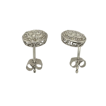 9ct White Gold & Diamond Circle Halo Stud Earrings