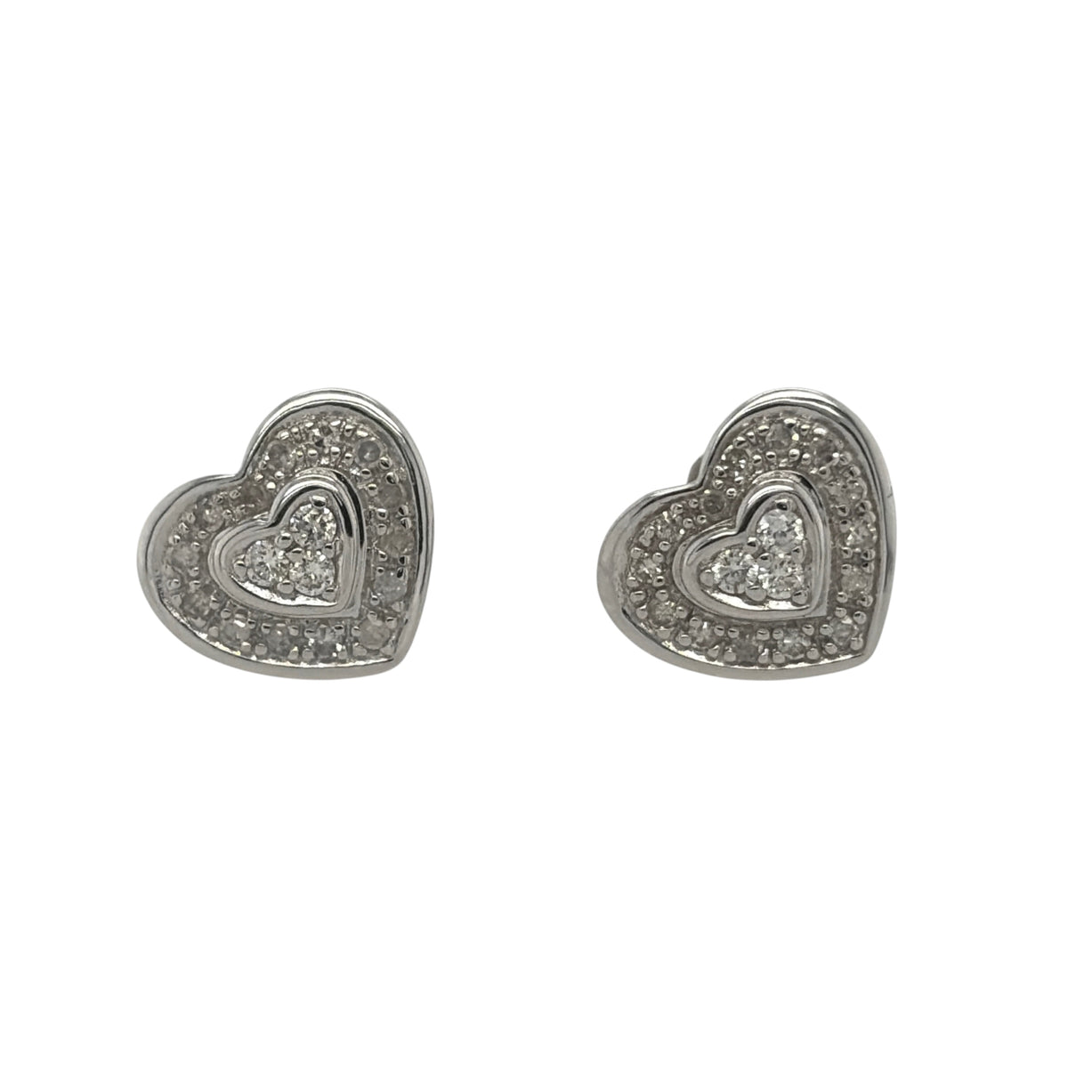 New 9ct White Gold &amp; Diamond Heart Stud Earrings with the weight 1.90 grams. The head of the studs are 10mm by 9mm contains approximatley 0.25ct of diamond content in total with approximate clarity i2-13 and colour H - I