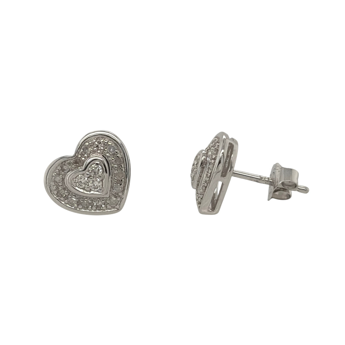 9ct White Gold & Diamond Heart Stud Earrings