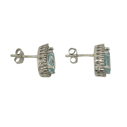 9ct White Gold Diamond & Blue Topaz Cluster Stud Earrings