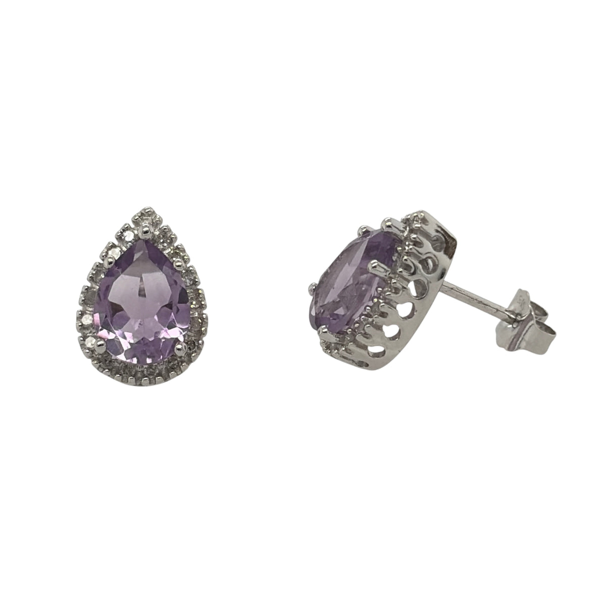 9ct White Gold Diamond & Amethyst Cluster Stud Earrings