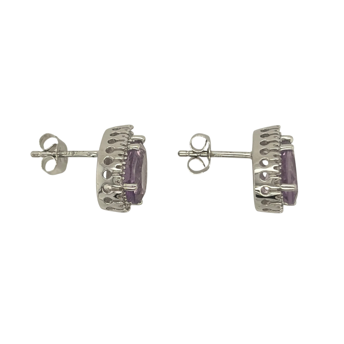 9ct White Gold Diamond & Amethyst Cluster Stud Earrings