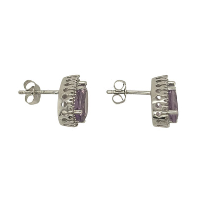 9ct White Gold Diamond & Amethyst Cluster Stud Earrings