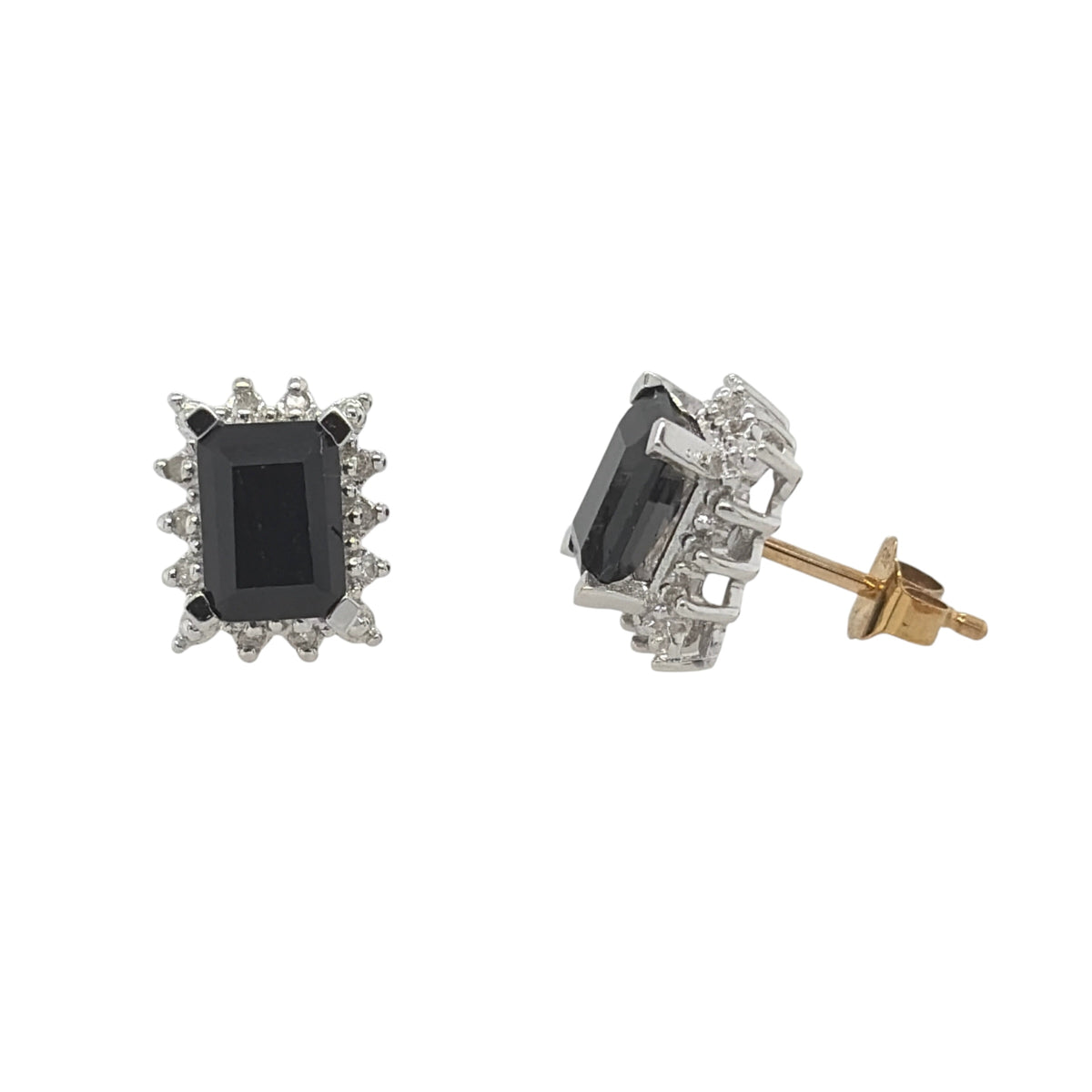 9ct Gold Diamond & Sapphire Cluster Stud Earrings