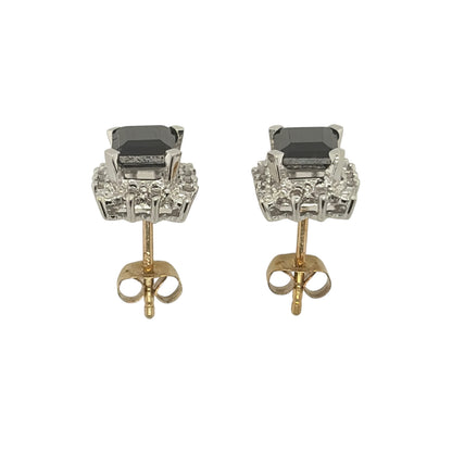 9ct Gold Diamond & Sapphire Cluster Stud Earrings