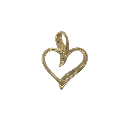 New 9ct Yellow Gold &amp; Diamond Open Heart Pendant with the weight 1.10 grams. The pendant is 15mm by 13mm including the bail. The pendant contains approximatley 0.01ct of diamond content in total with approximate clarity i2-13 and colour H - I