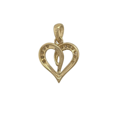 New 9ct Yellow Gold &amp; Diamond Heart Pendant with the weight 1.60 grams. The pendant is 13mm by 15mm including the bail. The pendant contains approximatley 0.05ct of diamond content in total with approximate clarity i2-13 and colour H - I