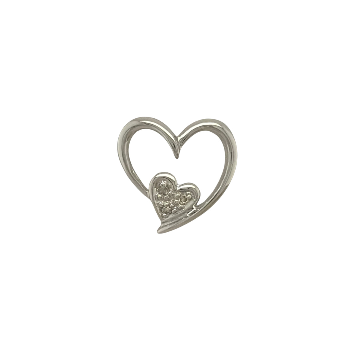9ct White Gold & Diamond Double Heart Pendant