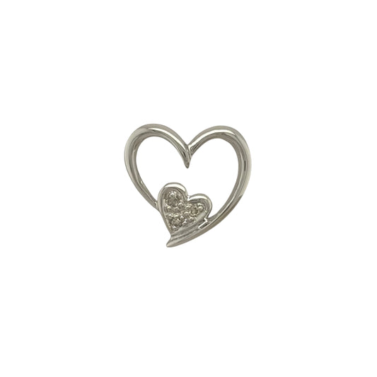 9ct White Gold & Diamond Double Heart Pendant