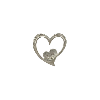 New 9ct White Gold &amp; Diamond Double Heart Pendant with the weight 1.10 grams. The pendant is 11mm by 12mm including the bail. The pendant contains approximatley 0.02ct of diamond content in total with approximate clarity i2-13 and colour H - I