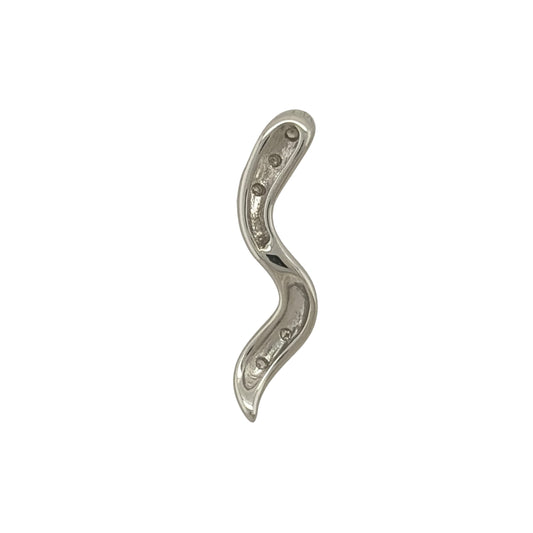 New 9ct White Gold &amp; Diamond Twist Pendant with the weight 1.30 grams. The pendant is 20mm by 3mm. The pendant contains approximatley 0.01ct of diamond content in total with approximate clarity i2-13 and colour H - I