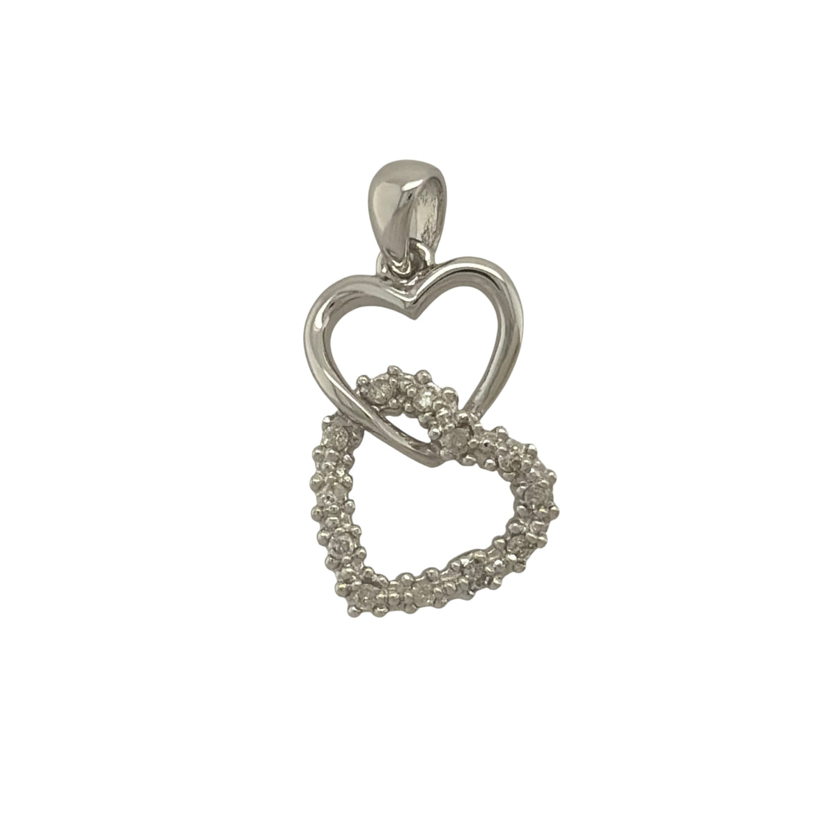 9ct White Gold & Diamond Double Heart Pendant