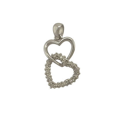 9ct White Gold & Diamond Double Heart Pendant