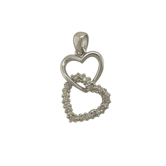 9ct White Gold & Diamond Double Heart Pendant