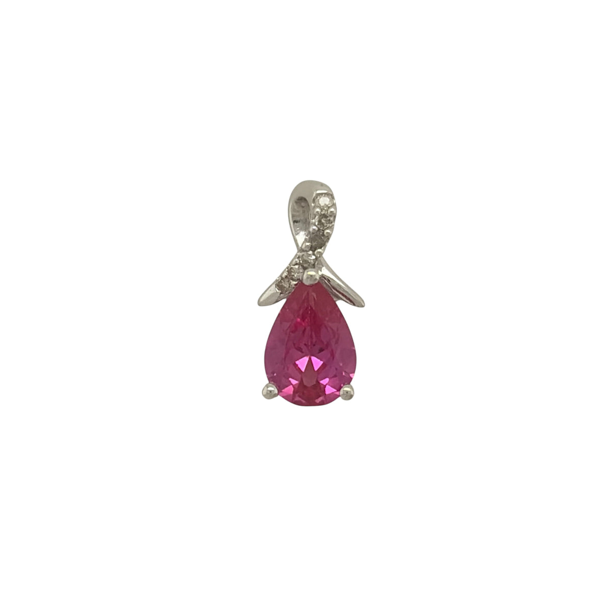 9ct White Gold Diamond & Created Pink Sapphire Pendant