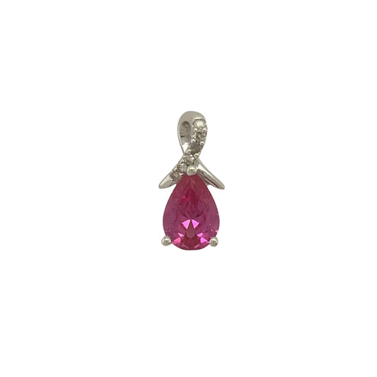 9ct White Gold Diamond & Created Pink Sapphire Pendant