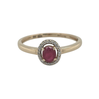 9ct Gold Diamond & Ruby Halo Ring